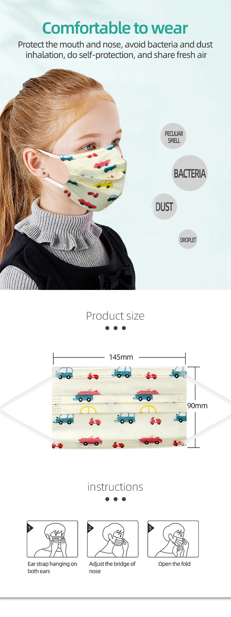 Earloop Face Mask for Kids 3 Ply Pm2.5 Face Mask Children Masks All-Round Protection Three Layers of Protective Mask